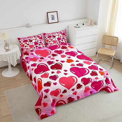 Miniatura 3 de Erosebridal Juego de edredón de matrimonio para parejas, diseño de corazón de San Valentín, juego de ropa de cama con corazones de amor rojo y rosa