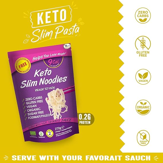 Eat Water Keto Slim Shirataki Noodles 270g (Pack of 5) – Organic Konjac Pasta Alternative, Zero Carb, Low Calorie, Gluten, Fat & Sugar Free, Vegan High Fibre Ready to Eat Noodles, Paleo Friendly