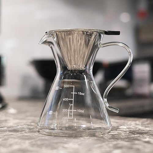 Miniatura 3 de Juego de cafetera de vidrio con filtro de café reutilizable, jarra de café con gotero de café, cafetera de goteo de vidrio, juego de vertido de 16.9