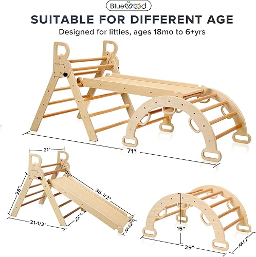 Miniatura 6 de BlueWood Pikler Triangle Set Rainbow Pikler Climbing Set para niños pequeños, juguetes plegables de escalada para bebés, juego de escalada