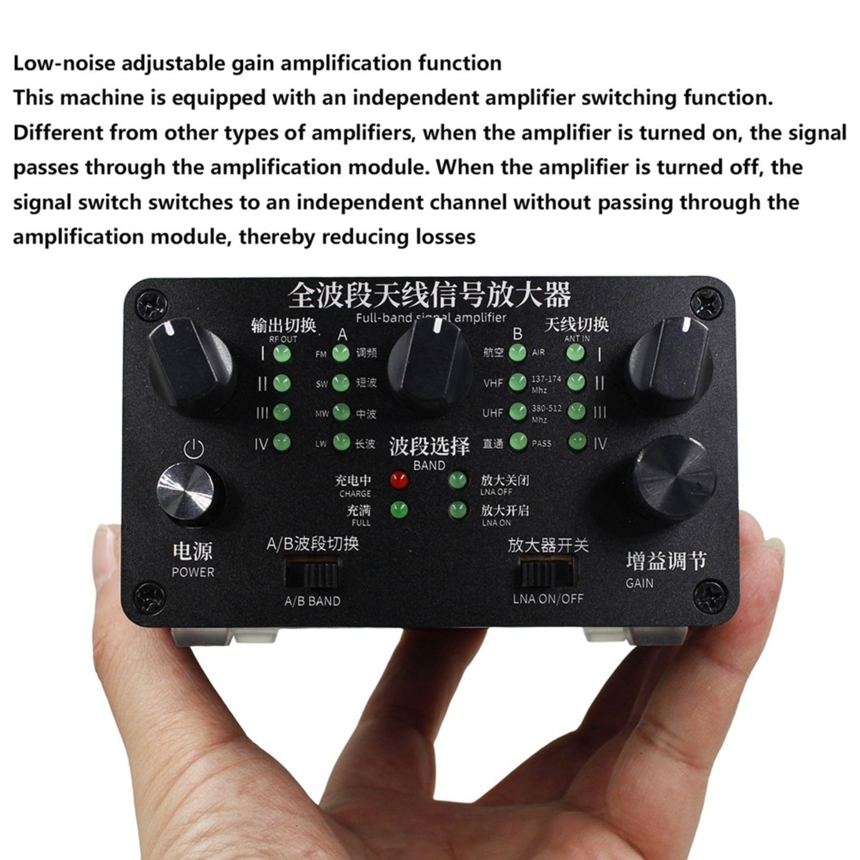 Amplificador de Señal de Antena de Banda de 4 Canales, 30 KHz-650 MHz, Bajo de Ruido, Ganancia Ajustable