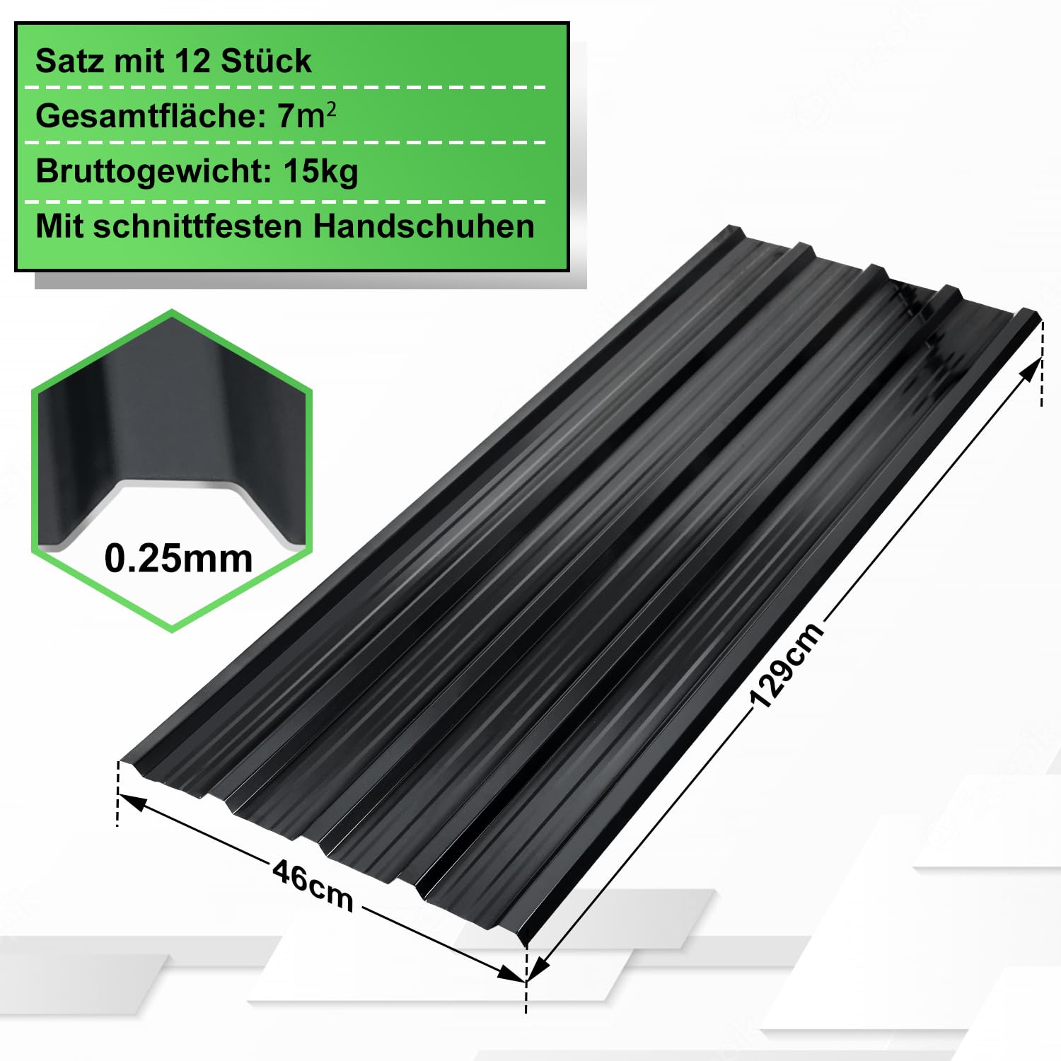 Jopassy Lamiera Trapezoidale, 12 Pezzi, Profilata Antracite, 129 x 46 cm, 7 m², Acciaio Con Guanti di Montaggio, Tetto Ondulato