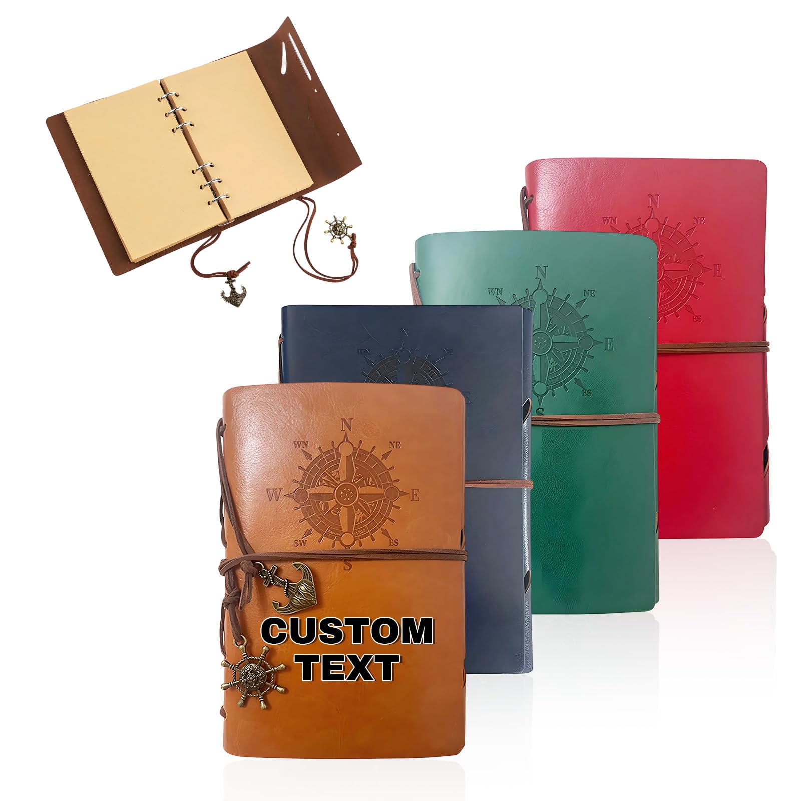 QSZ Personalized Leather Journal Custom Traveler's Notebook Engravable Text Vintage Diary/Sketchbook Gift Suitable for Women Men Travelers Graduates (Personalized Journal - 1) — image 1