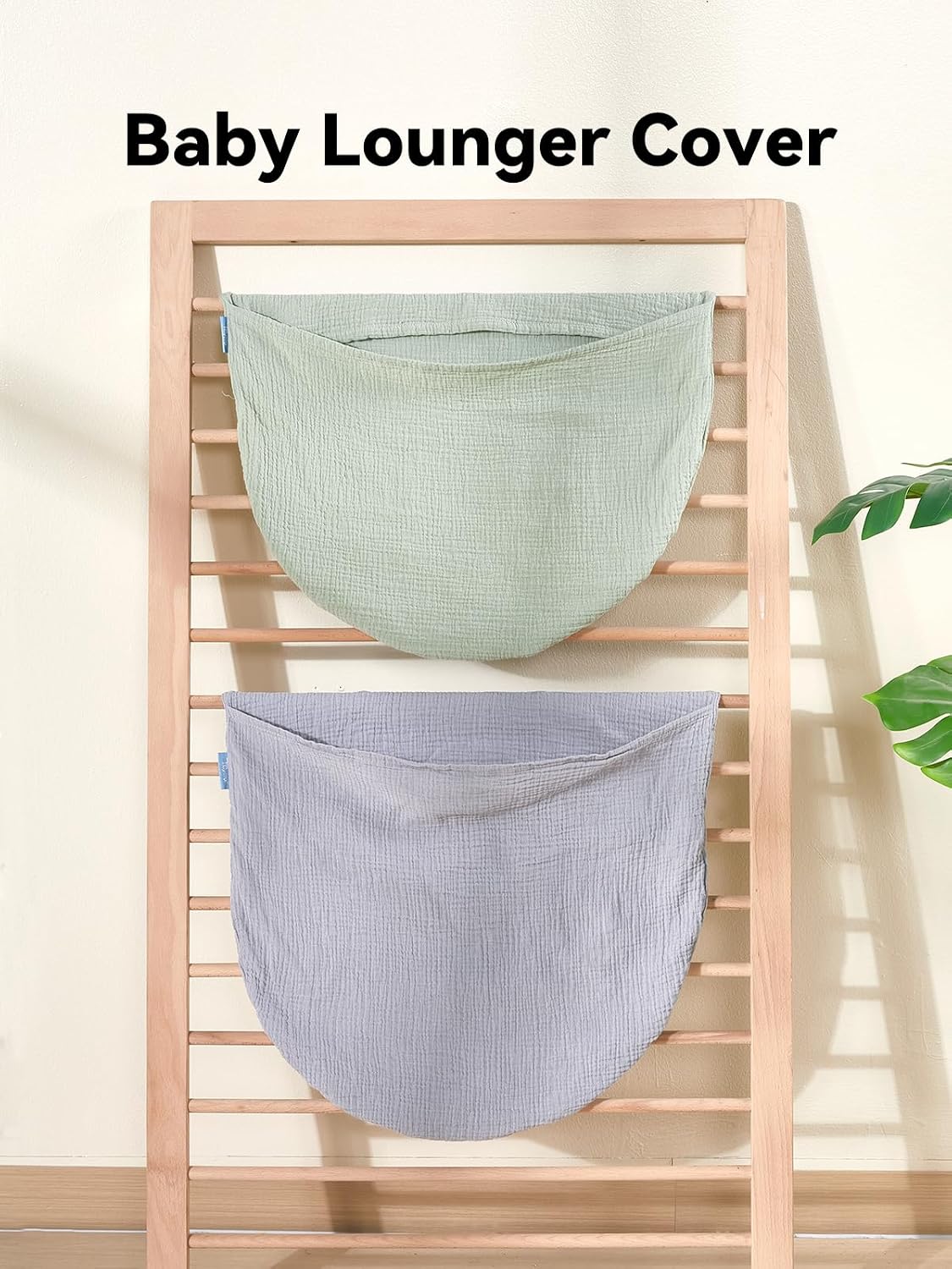 TILLYOU Muslin Baby Lounger Cover, 100% Cotton Newborn Lounger Cover, 2 Pack Baby Nest Slipcover for Boys Girls, Cover Only, Grey and Saga