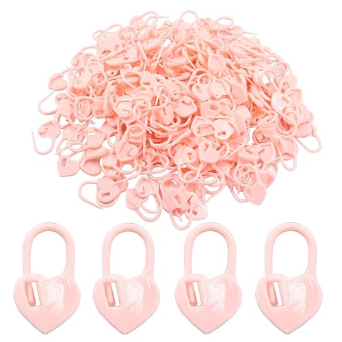 Litoexpe 200 Pcs Knitting Marker Pink, Heart Design Needle Clip Crochet Locking Stitch Markers for Art DIY Craft Project Crochet Work - Pink