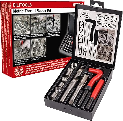 Miniatura 27 de BILITOOLS Kit de reparación de roscas de 7/16-14 pulgadas, kit de reparación de helicoidales de taladro HSS SAE