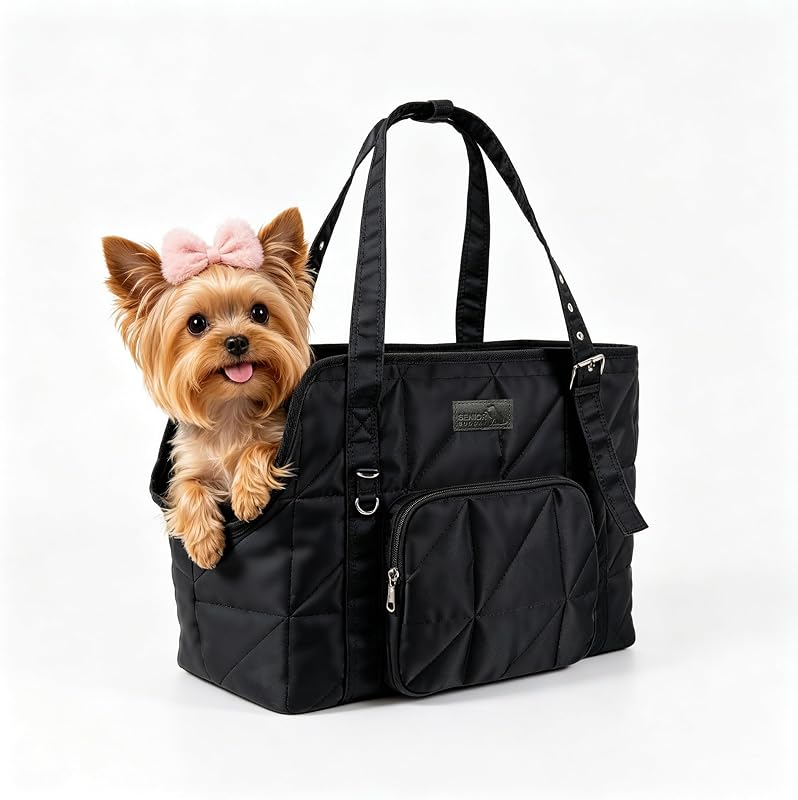 Bolsa de Transporte para Cães Pequenos e Gatos SENIOR BUDDAY com Fundo Reforçado e Bolsos, Preta