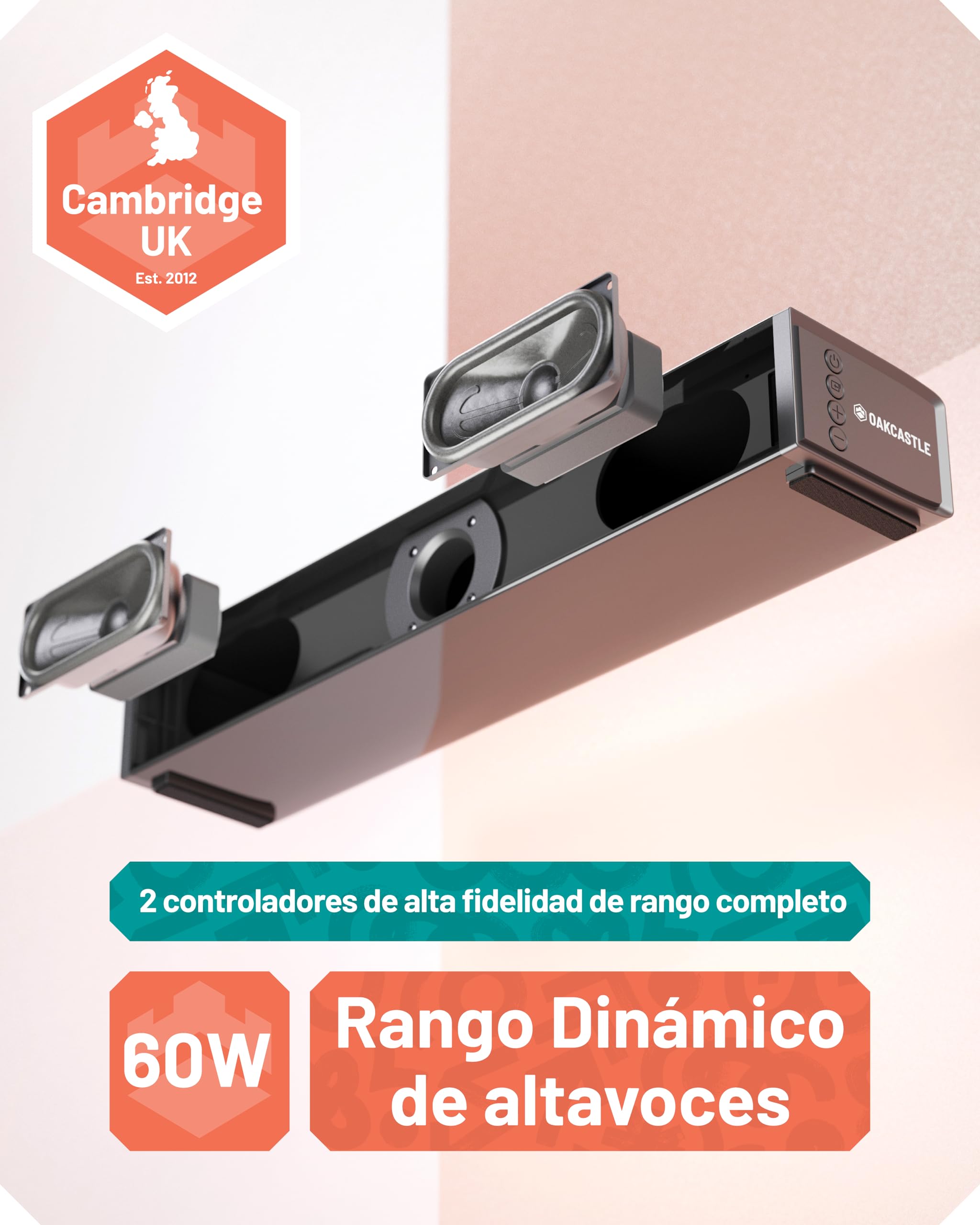 Oakcastle SB40 Barra De Sonido TV | Soundbar Bluetooth | 60W 2.0 Estéreo Altavoces TV | Sound Bar HDMI | 40cm Compacto Barra Sonido PC | Kit de Montaje en Pared y Mando a Distancia Incluidos