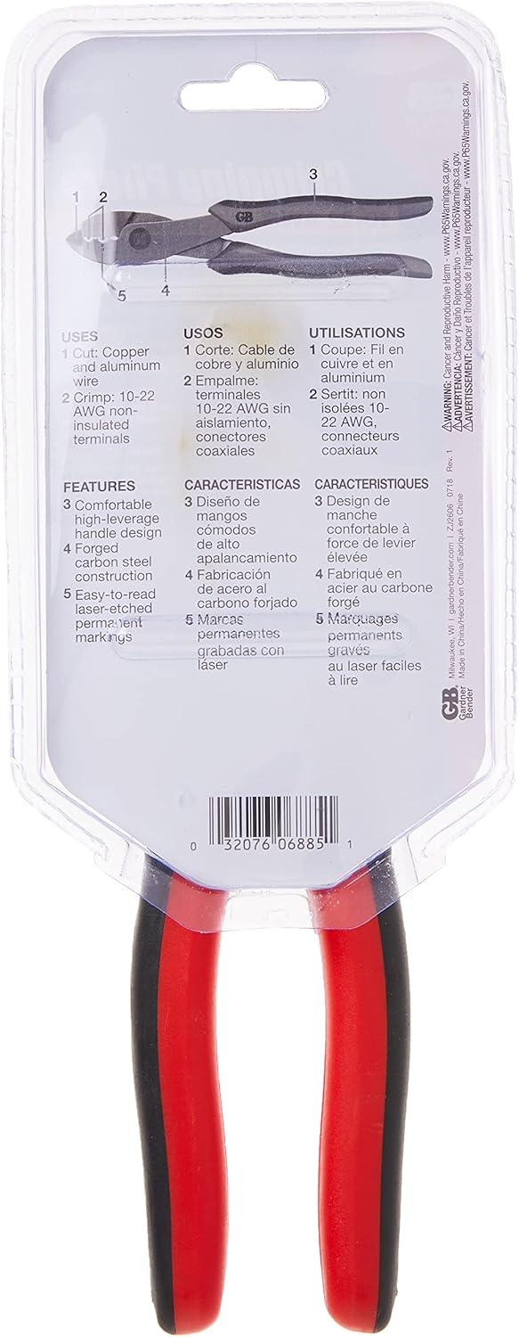 Gardner Bender GS-388 Electrical Pliers, Crimper & Cutter, Comfort Grip, Aluminum & Copper Wire, Hand Tool, 8 in. , Red - Crimpers - 