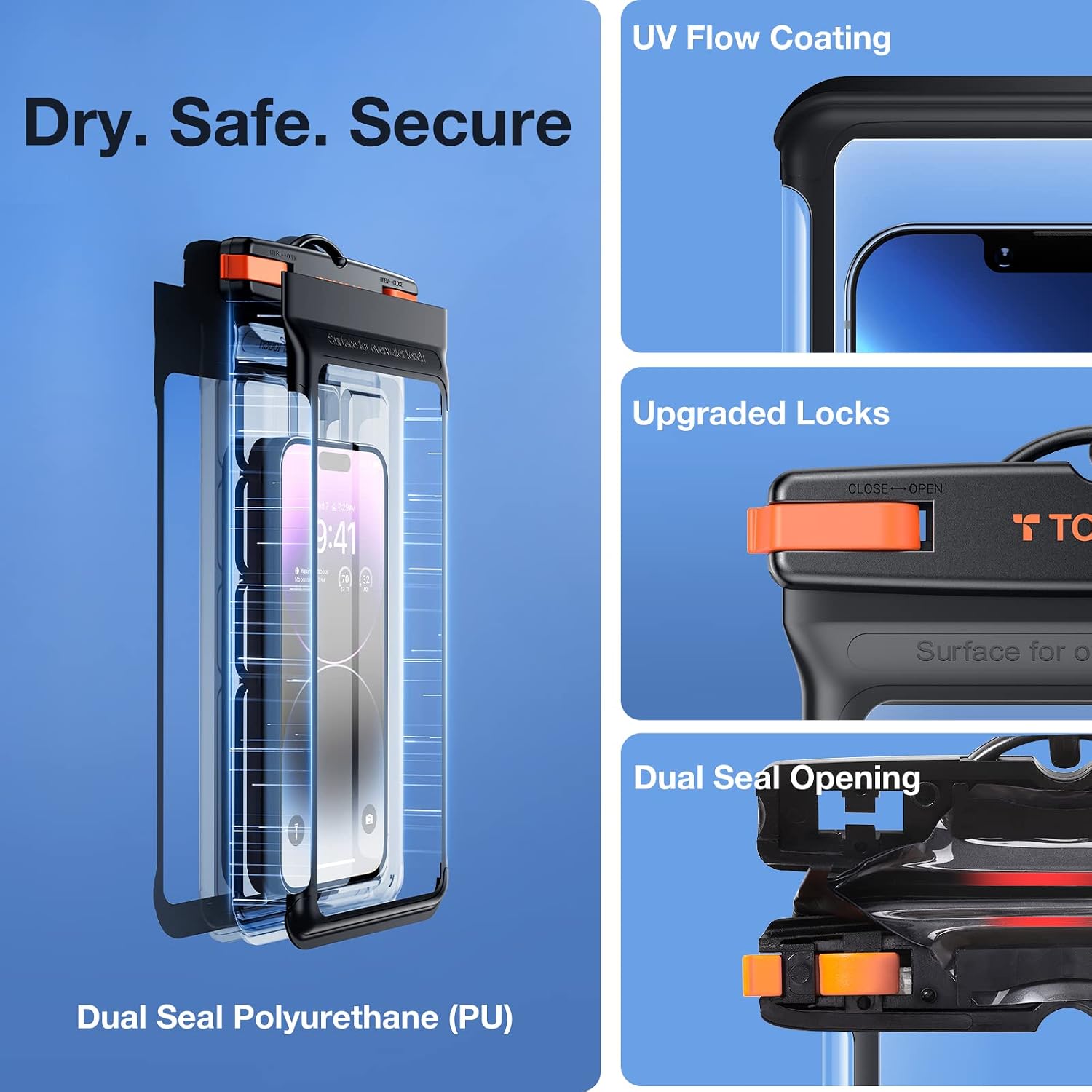 TORRAS Icecube IPX8 Waterproof Phone Pouch, Underwater Screen Touchable, Waterproof Phone Case for Snorkeling, Adjustable Lanyard, Vacation Essentials for iPhone 14 Pro Max/13/12 Samsung, Black 6.9''