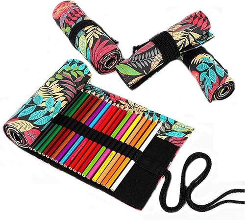 Miniatura 2 de Estuche para lápices con impresión colorida, portátil, de viaje, organizador de almacenamiento de lápices de lona enrollable para artistas y