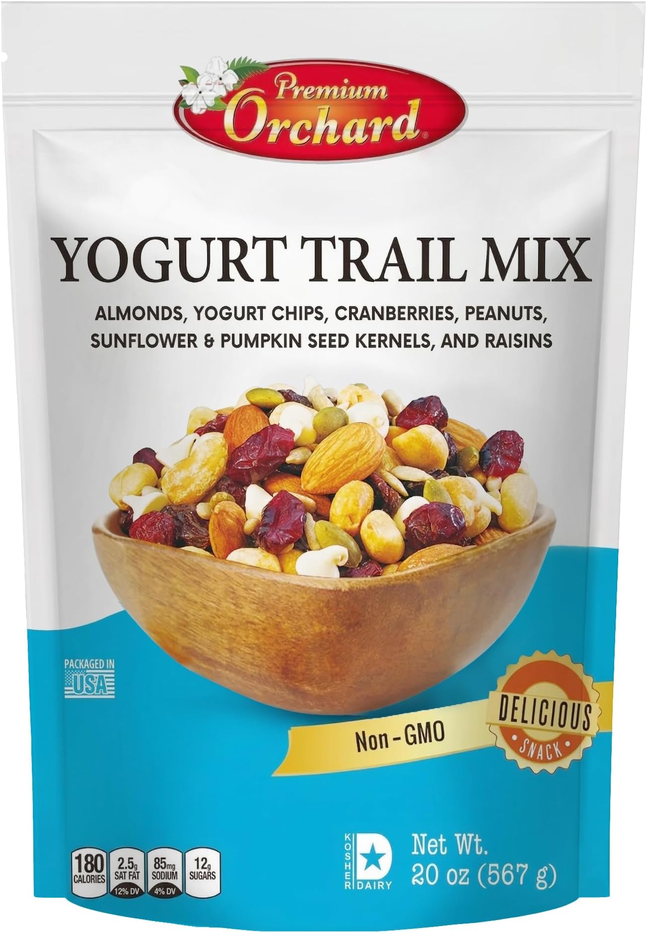 YOGURT TRAIL MIX BY PREMIUM ORCHARD - Seeds, Yogurt, Fruit and Nuts Mix - Trail Mix Bulk Blend of Mixed Nuts & Dried Fruit - Healthy Snacks, High Plant Protein, Non-GMO, 20z