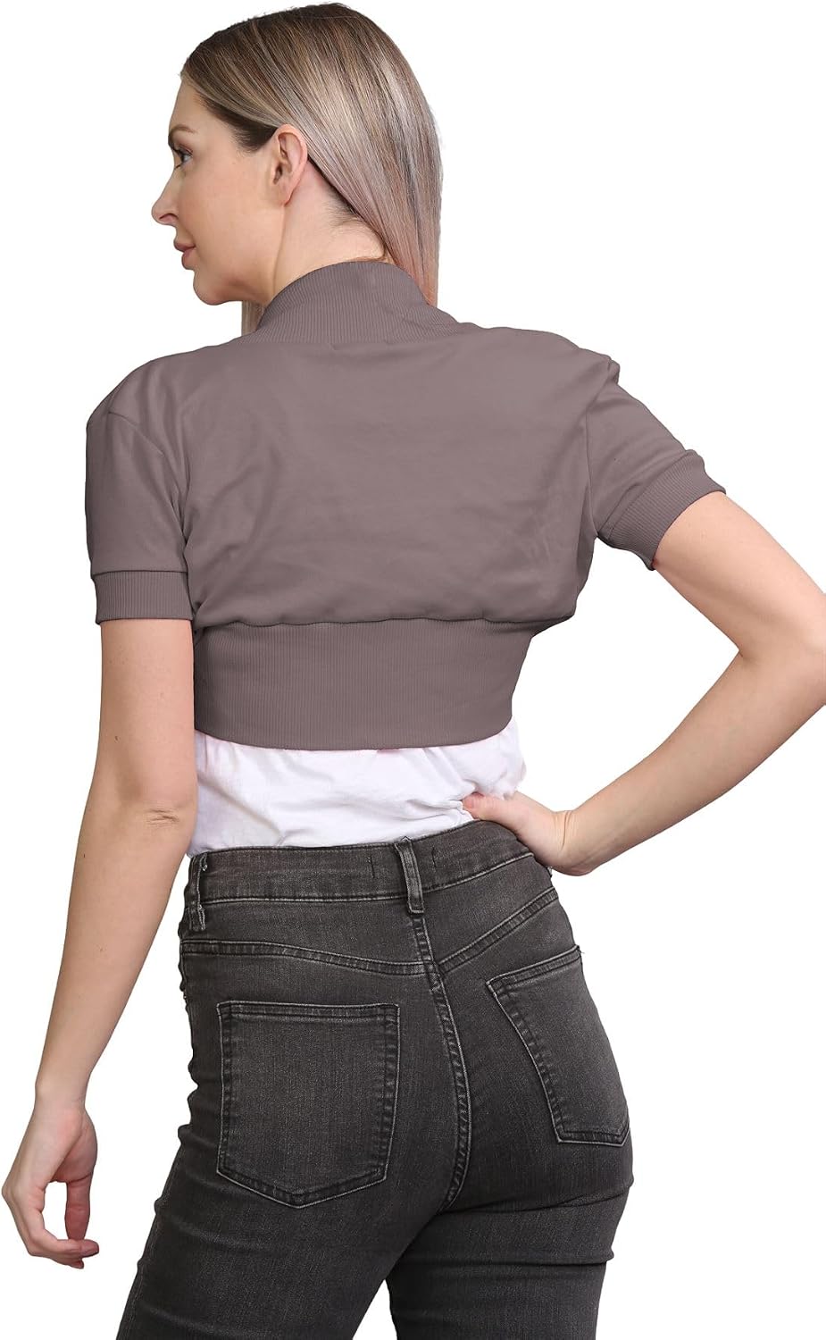 New Womens Ribbed Short Sleeve Plain Cotton Open Bolero Crop Shrug Cardigan Top