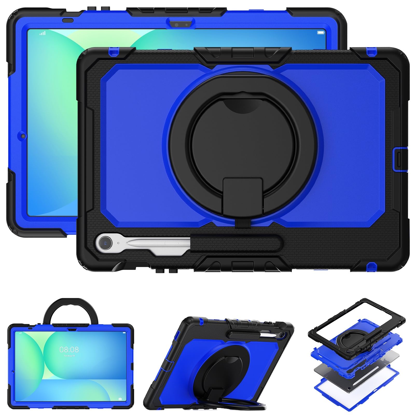 Ochronne etui na tablet Wytrzymała, odporna na wstrząsy obudowa TPU kompatybilna z Samsung Galaxy Tab S10 FE Plus 13,1 cala SM-X620/X626B 2025 Etui dla dzieci, obrotowy uchwyt 360 stopni, uchwyt na st