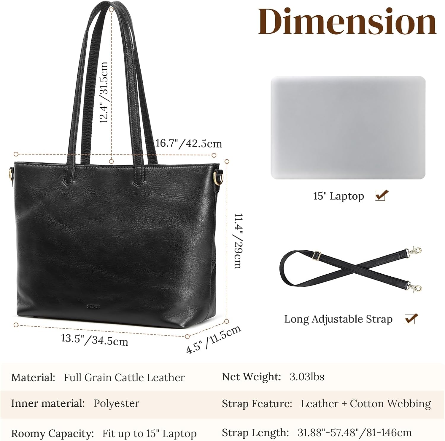 S-ZONE Leather Tote Bag for Women Large Shoulder Bag Work Top Handle Handbag Satchel Purse 2Pcs Set - Image 3