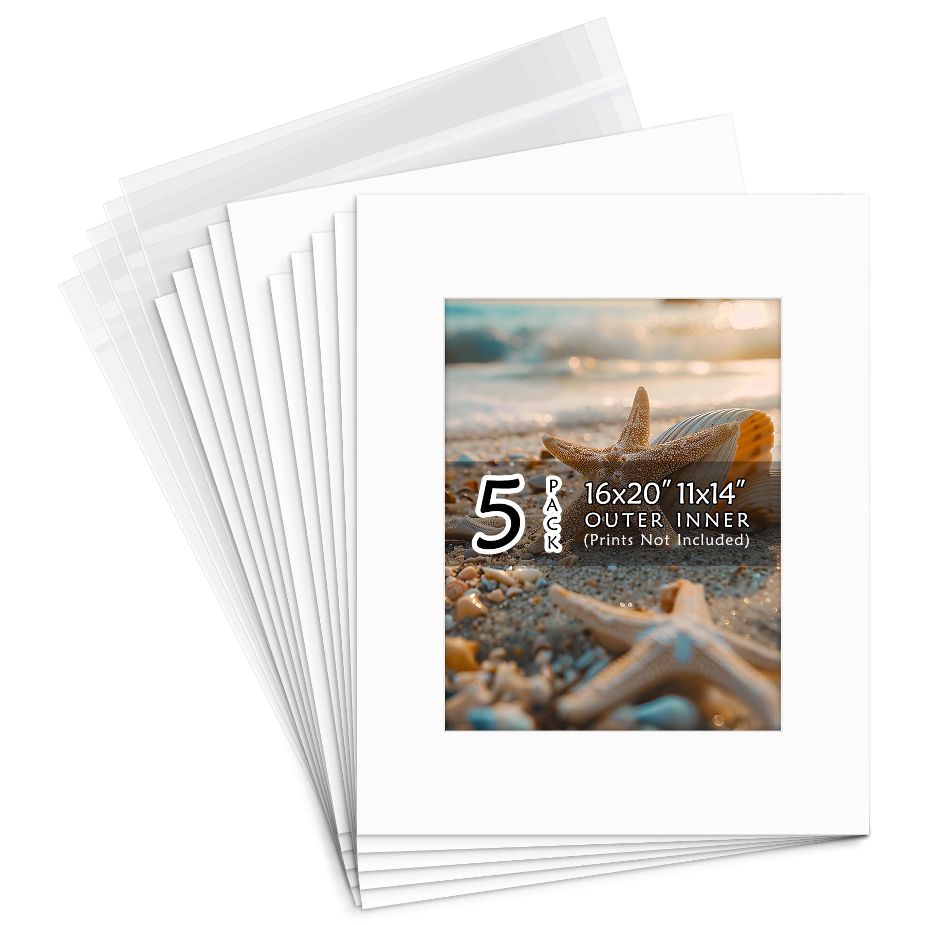 Golden State Art, 16x20 White Picture Mats Mattes with White Core Bevel Cut for 11x14 Photo + Backing + Bags by Golden State Art-image-47