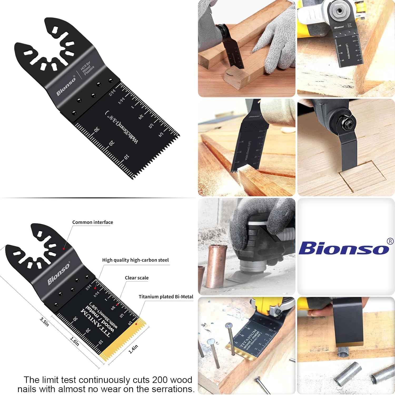 Bionso 120 hojas de sierra oscilantes, cuchillas profesionales universales de titanio para madera, plásticos y metal