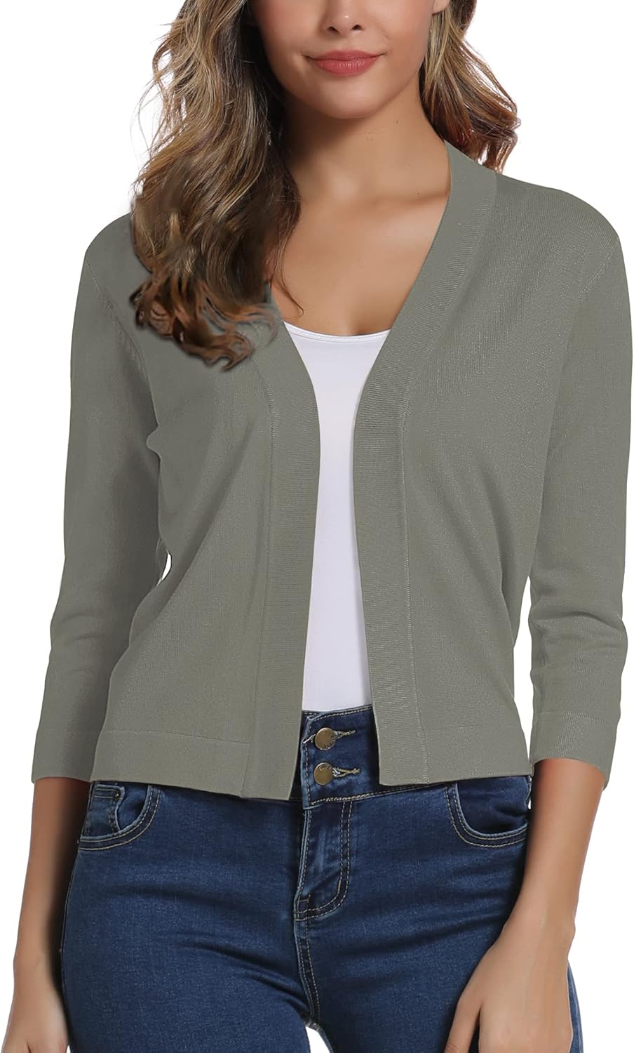 Urban CoCo Women's 3/4 Sleeve Cropped Cardigan Sweater Elegant Shrugs for Women - Image 3