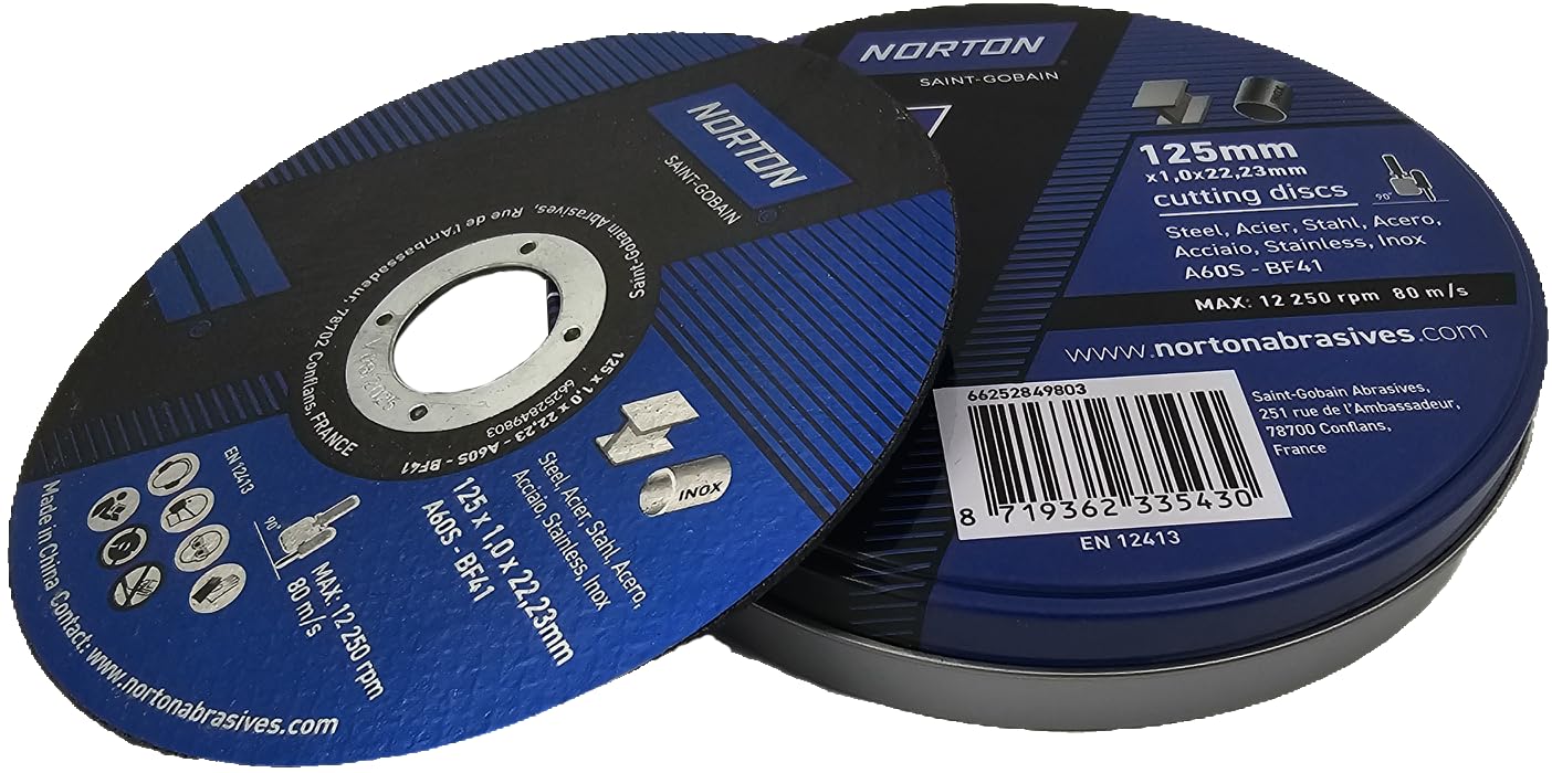 Norton Expert - Disque de découpe métal/acier INOX, Ø 125 x 22,23 x 1,0 mm, 10 pièces