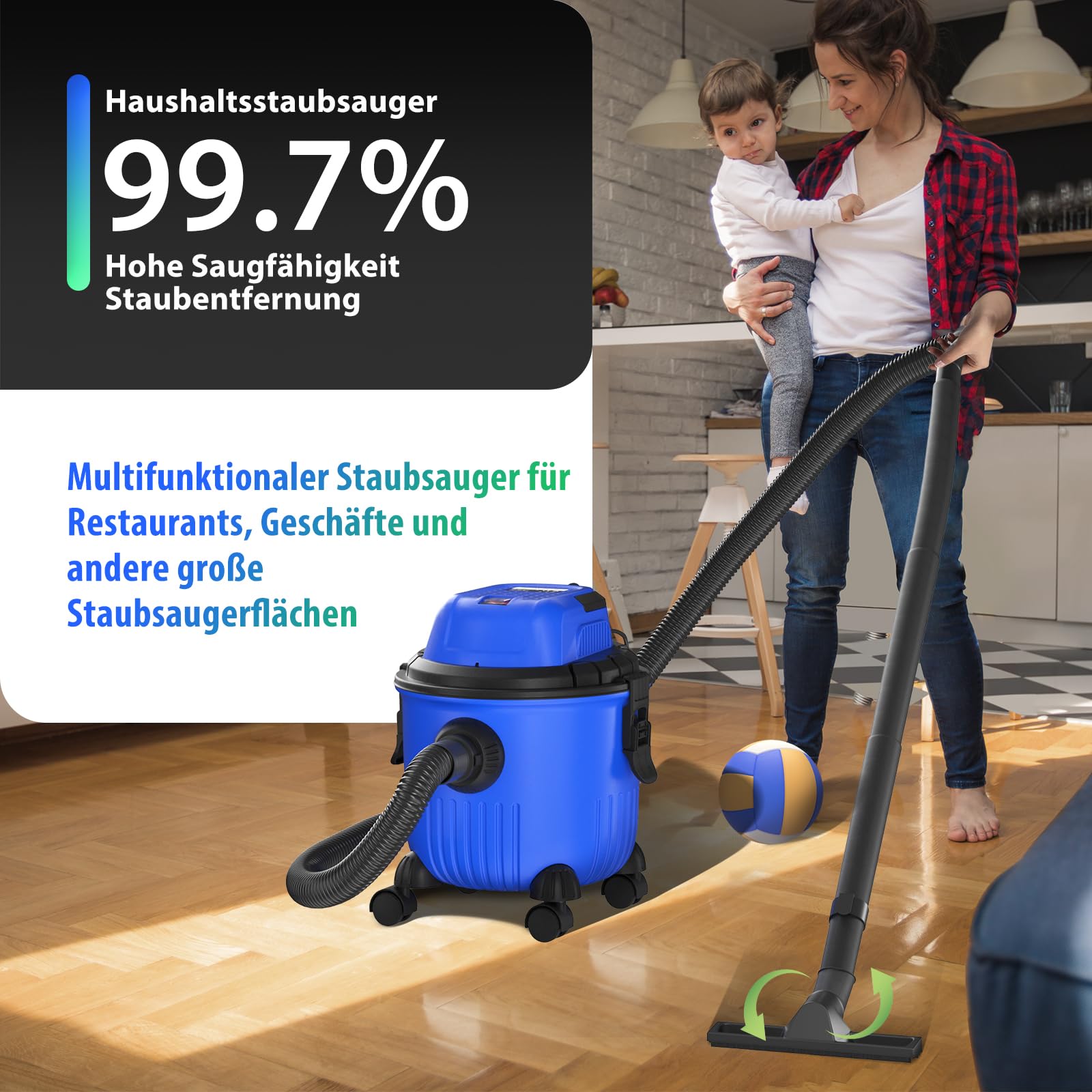 Odkurzacz przemysłowy Hoover odkurzacz na mokro i sucho, 4800 W, wysoka moc ssąca, bez worka na kurz, 16 kPa, pojemność 15 l, 4 koła wysuwowe
