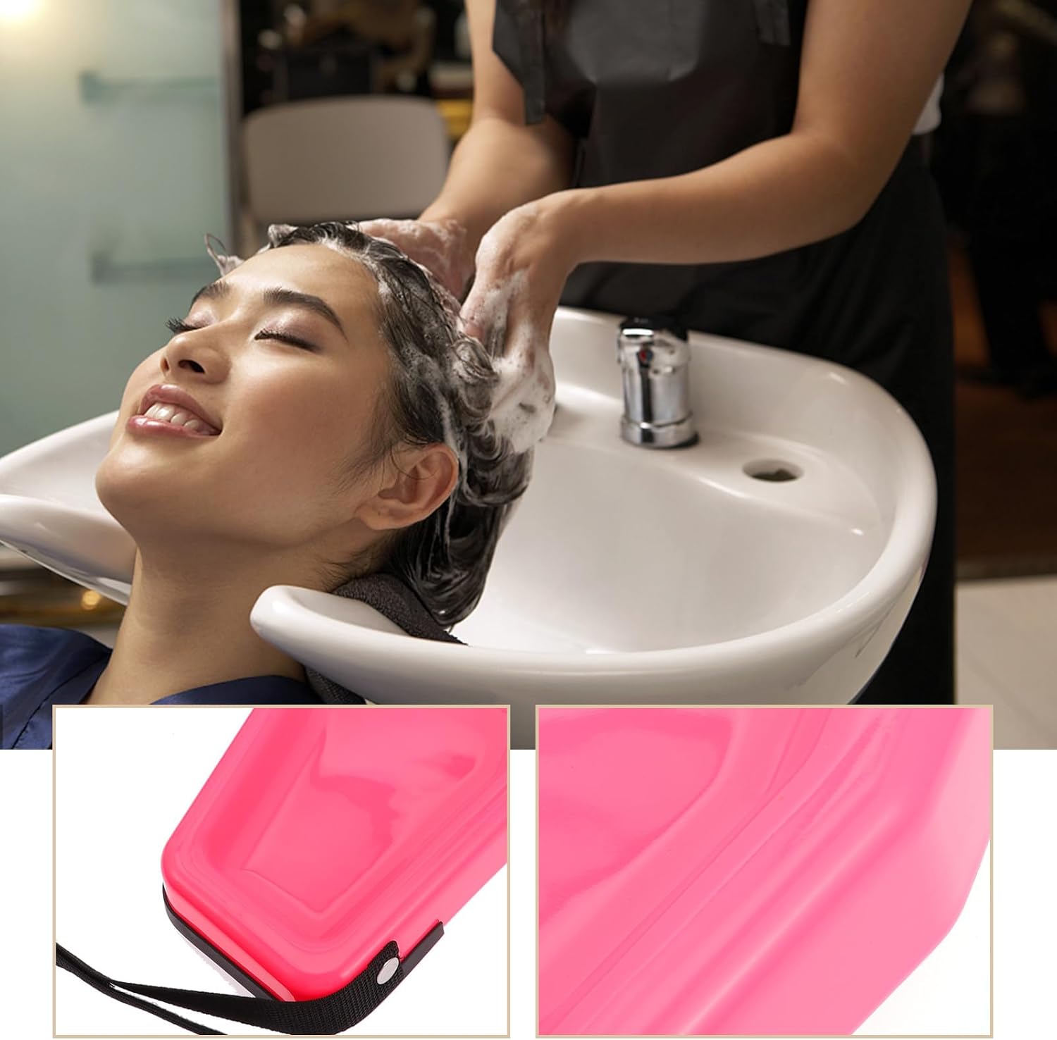 Portable Plastic Hair Washing Tray with Neck Rest, Sitting Shampoo Basin for Home and Salon Use, Lightweight and Easy to Clean Hair Washing Plastic Tray for Elderly and Disabled