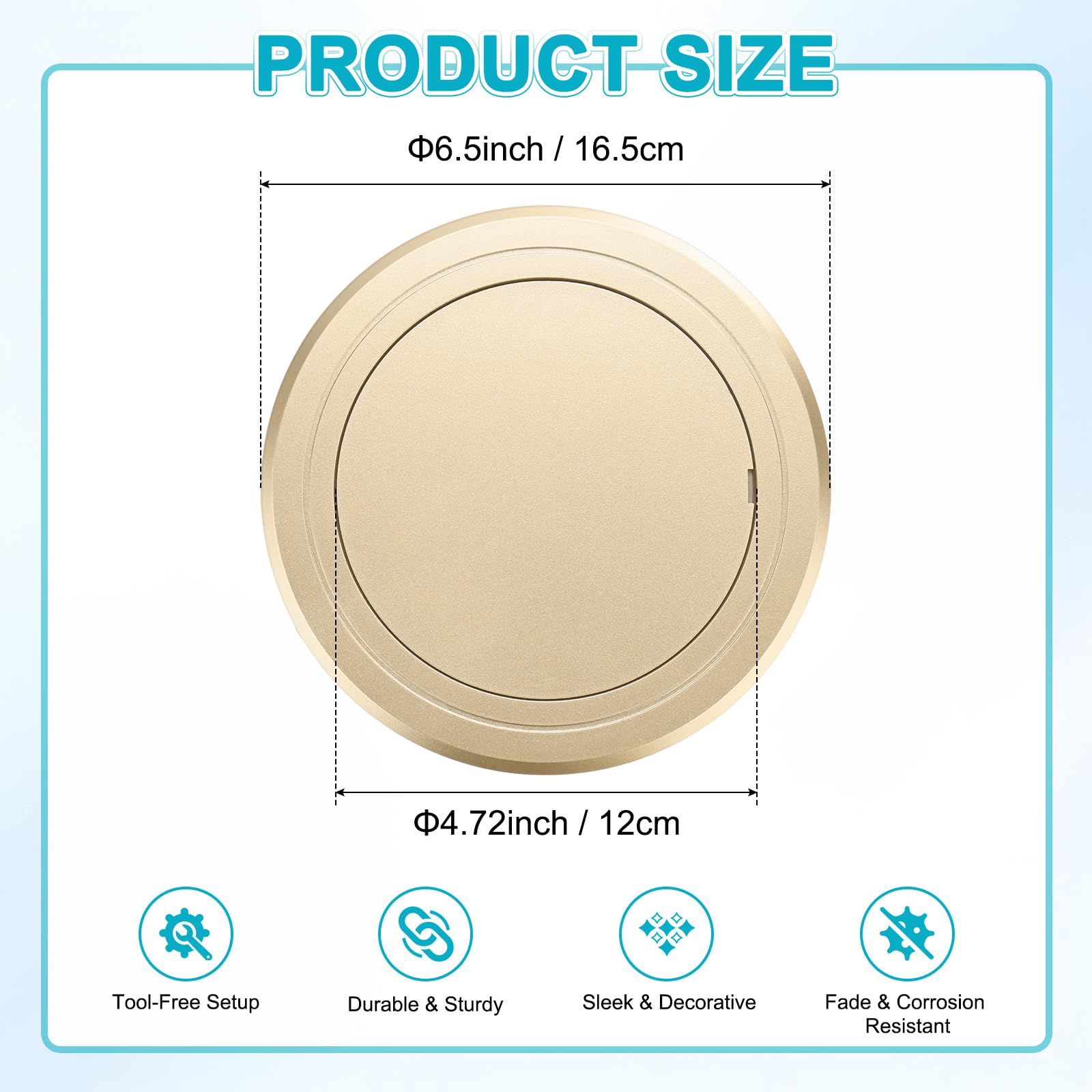 M METERXITY Panneau D'accès 1 Pièce Pour Cloison Sèche, Rond 5x5 Pouces PVC Autocollant Couvercle Murale Porte Pour Câblage/Plafond, Panneau Mural Amovible Plomberie [Gold Tone]