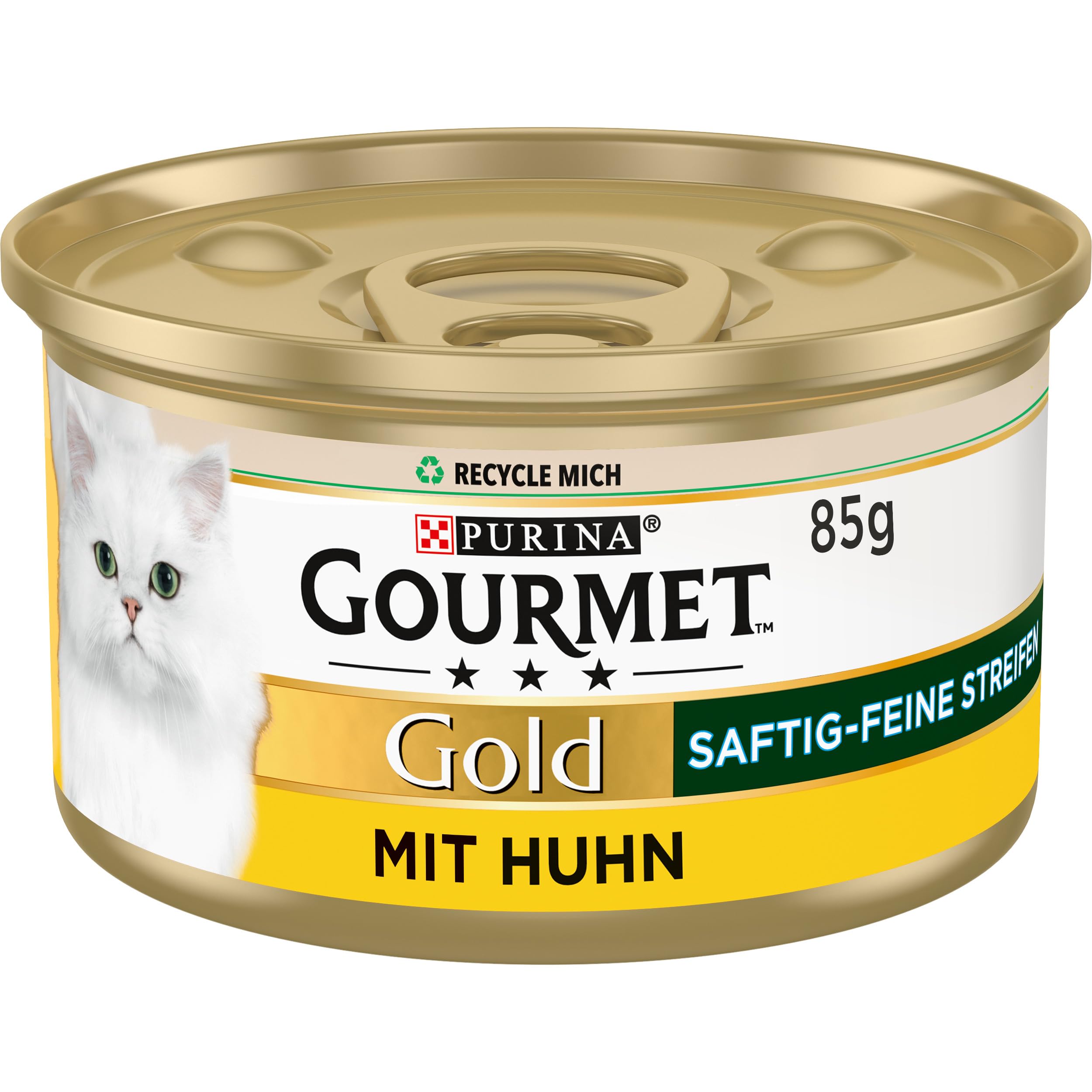 Gourmet Gold Saftig-feine Streifen, Katzenfutter nass, mit Huhn, 12er Pack (12 x 85g)