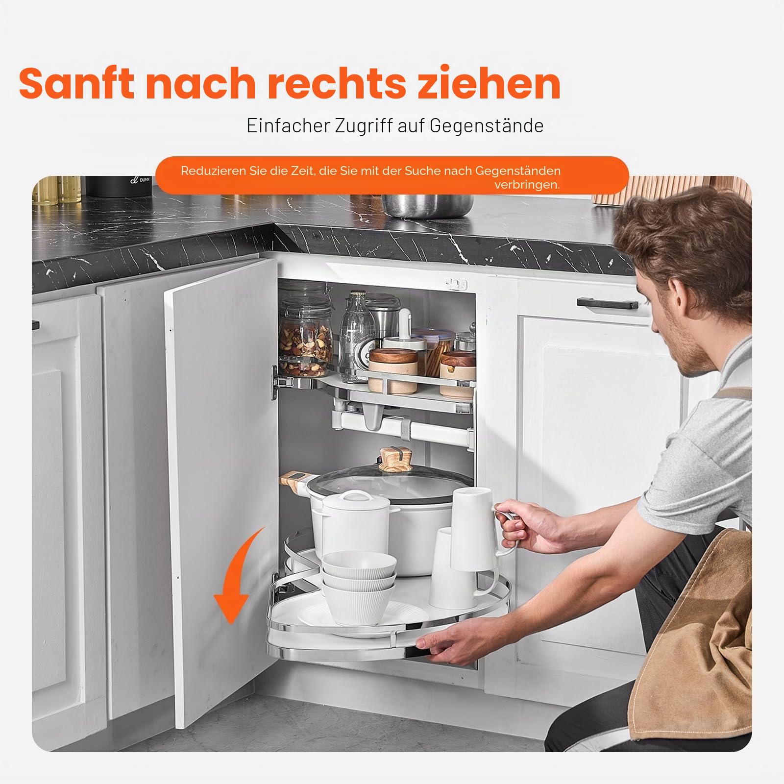 VEVOR Eckschrank-Organizer nach rechts, ausziehbarer Organizer für Jalousieschrank, 2-stufiges, höhenverstellbares Schwingtablett, sanft schließender Küchen-Organizer, rechts zu öffnen