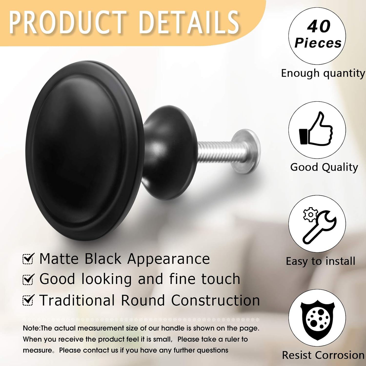 40 Pieces Round Knobs Ring Cabinet Knobs Round Cabinet Pulls Kitchen Cabinet Hardware Cupboard Knobs with Screws for Drawer Pulls Door Knobs Dresser Drawer Handles Knobs (Black,0.9 Inch Diameter)