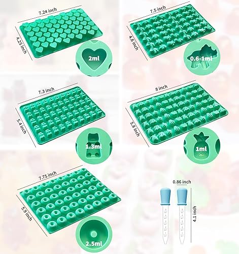 Miniatura 2 de Juego de 5 moldes de goma de silicona, moldes de silicona para dulces con 2 cuentagotas para un relleno cómodo, juego de moldes de gomita incluye