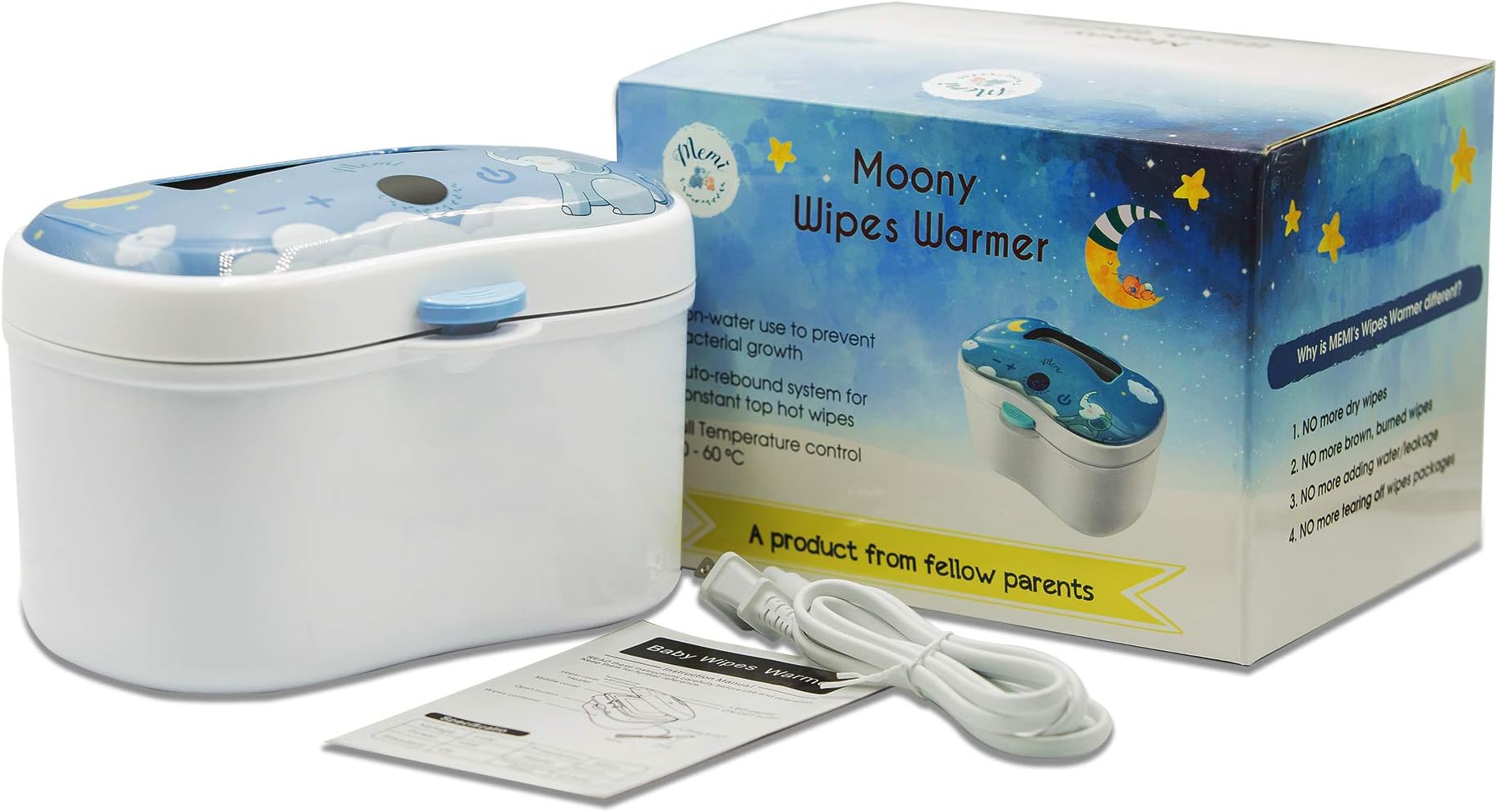 The ONLY"Temperature Control" Moony-MEMI Wipes Warmer | Perfect Warmth | Cutest Elephant Design