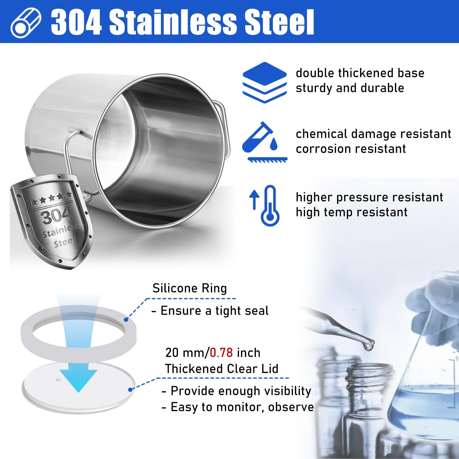 Large Vacuum Degassing Chamber Resin Bubble Remover, 100 75 72 50 35 20 12 6 L Stainless Steel Wood Stabilizer Kit, with Acrylic Visual Window(2Gal/6L)