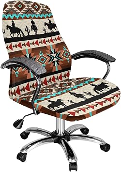 Aztec Tribal Geometric Cowboy Print Office Chair Cover Anti-Dust Swivel Chair Slipcover Washable Computer Chair Protector for Armchair Home Office Decor, Small