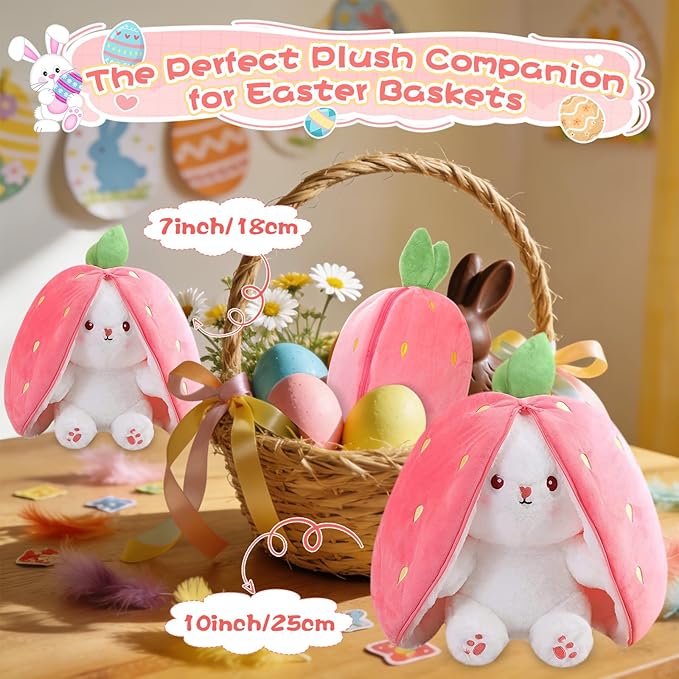 Peluche Reversible Conejo Fresa MIAODAM, 7 pulgadas miniatura 5