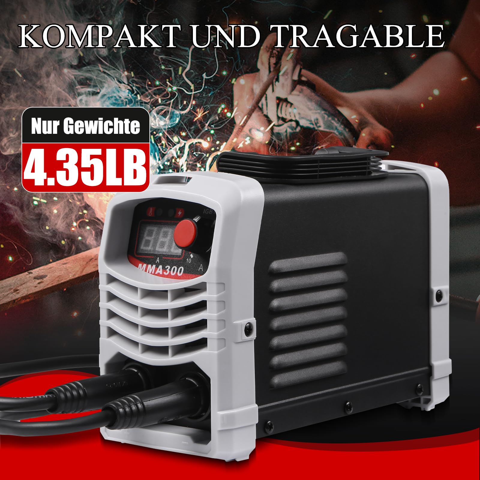 MMA300 Ultra Mini Inverter Schweißgerät,120A IGBT Elektroden Schweißgerät,MMA/ARC Handschweißgerät,Hotstart-Funktion,Kompakt, Leicht,LED-Anzeige,Überhitzungsschutz