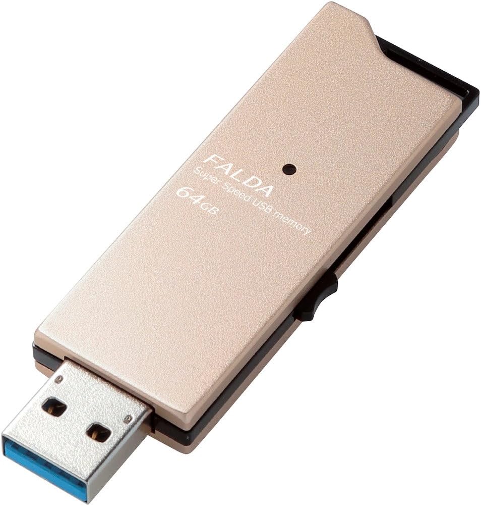 Elecom MF-DAU3064GGD USB Memory, USB 3.0 Compatible, Slide Type, High Speed Transfer, Aluminum Material, 64 GB, Gold