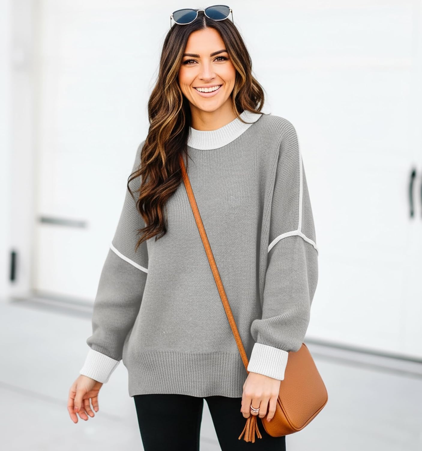 ETCYY Womens Oversized Sweaters Fall 2026 Fashion Clothes Trendy Batwing Sleeve Colorblock Striped Knit Pullover Tops - Image 3