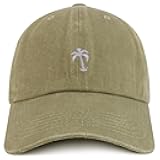 Trendy Apparel Shop Palm Tree Solid White Embroidered Washed Cotton Adjustable Cap