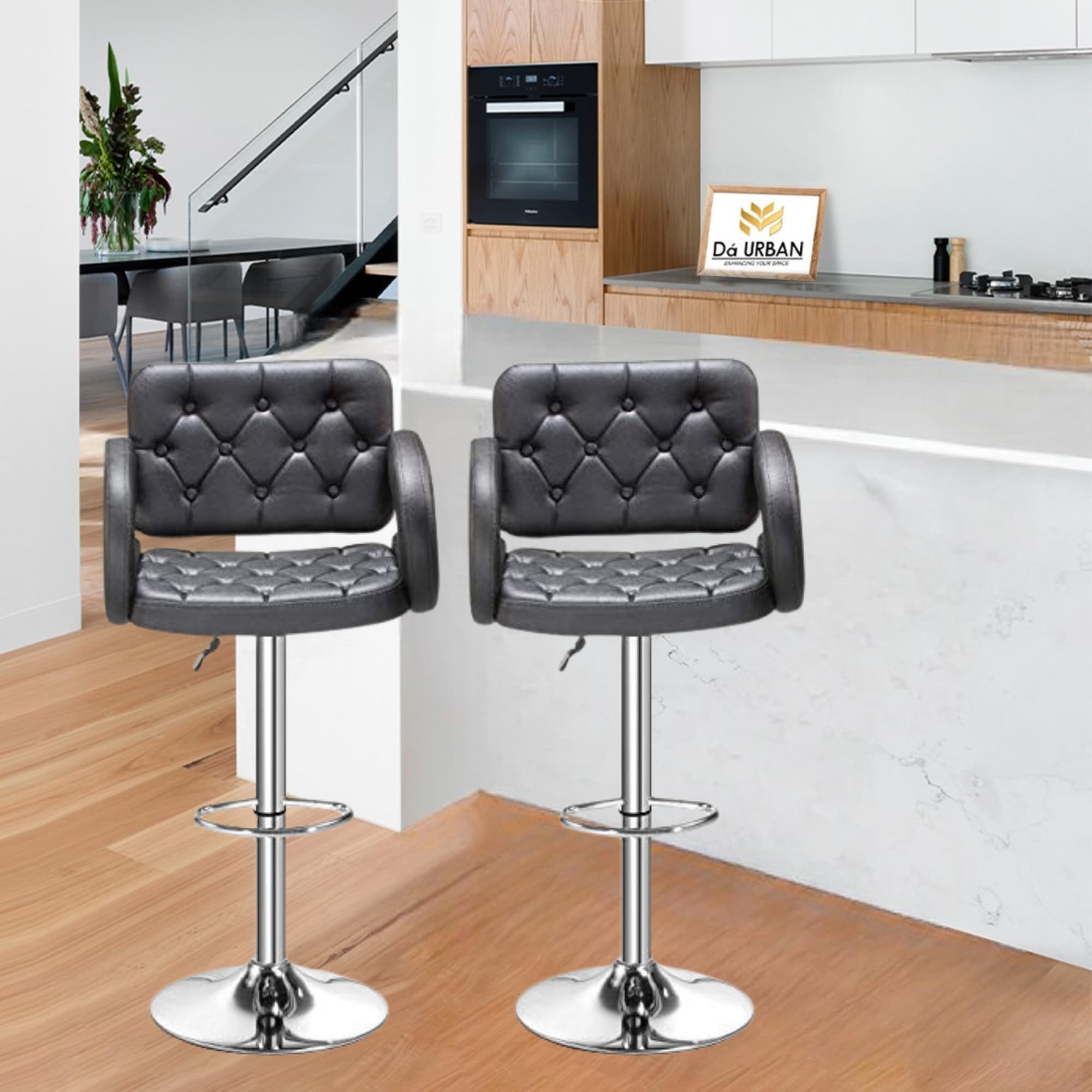 Da URBANยฎ HOT SEAT Pack of 2 Height Adjustable & Revolving Bar Stool/Kitchen Chair (Black)