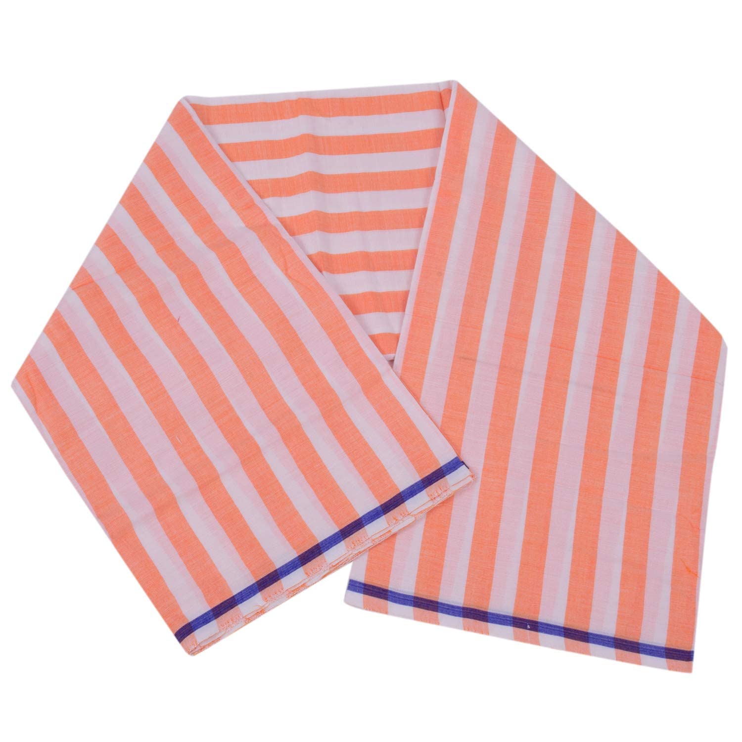 Handloom Bhagalpuri Men's Orange And White Striped Lungi_2.5Meter-image-36