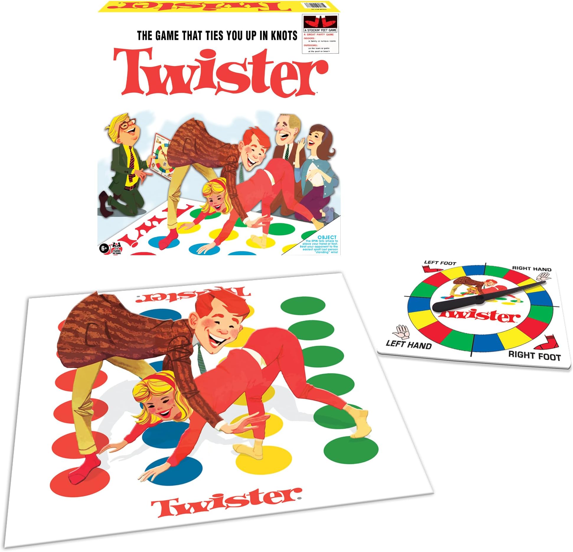 Classic Twister with Retro Design and Oversized Spinner by Winning Moves Games USA, Party Game for 2-4 Players, Indoor and Outdoor Fun for Kids Ages 6+