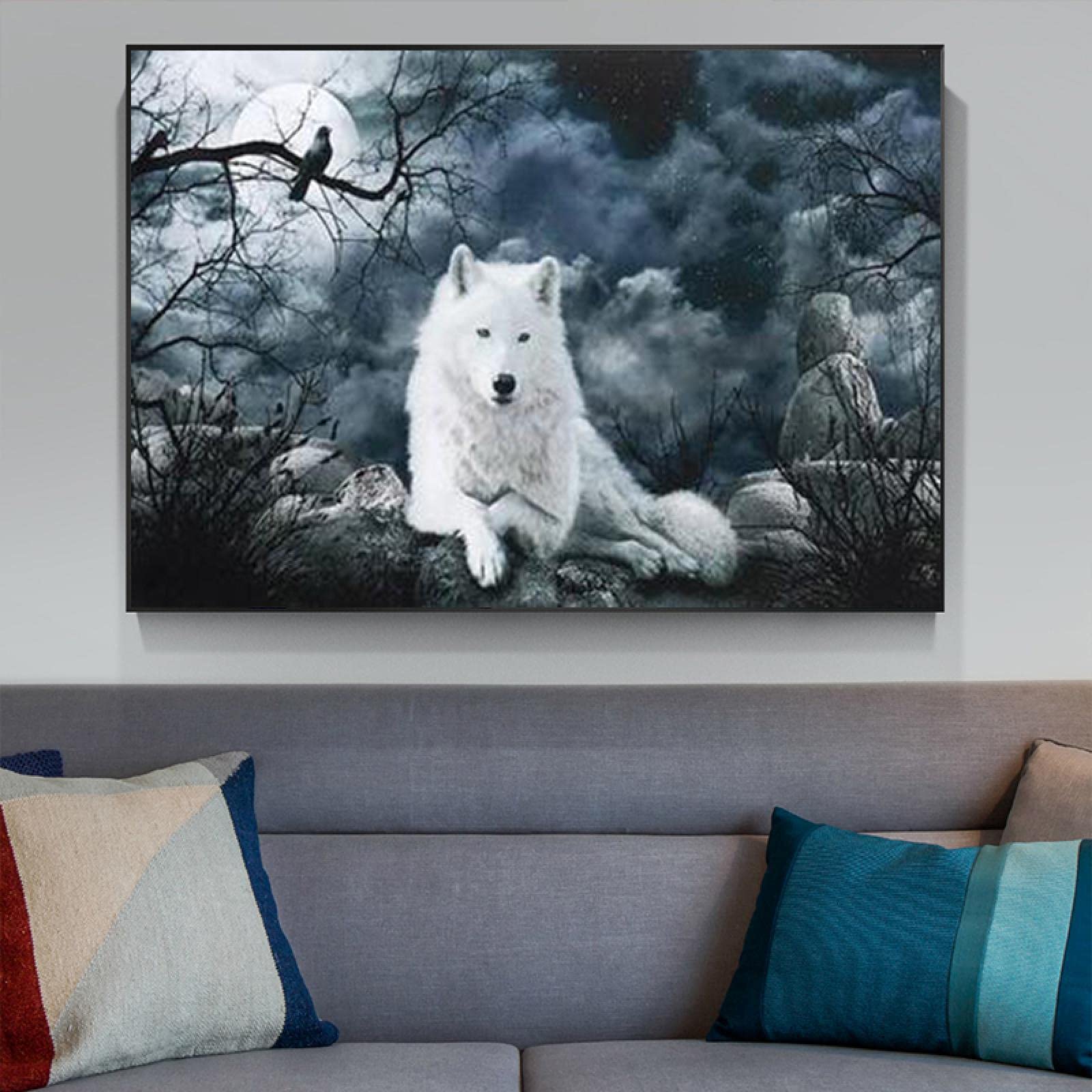 Amazon｜現代動物アート絵画ホワイトウルフキャンバス絵画プリントと
