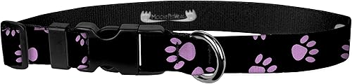 Moose Pet Wear Collar ajustable de 1" L, patas de cachorro rosa sobre negro