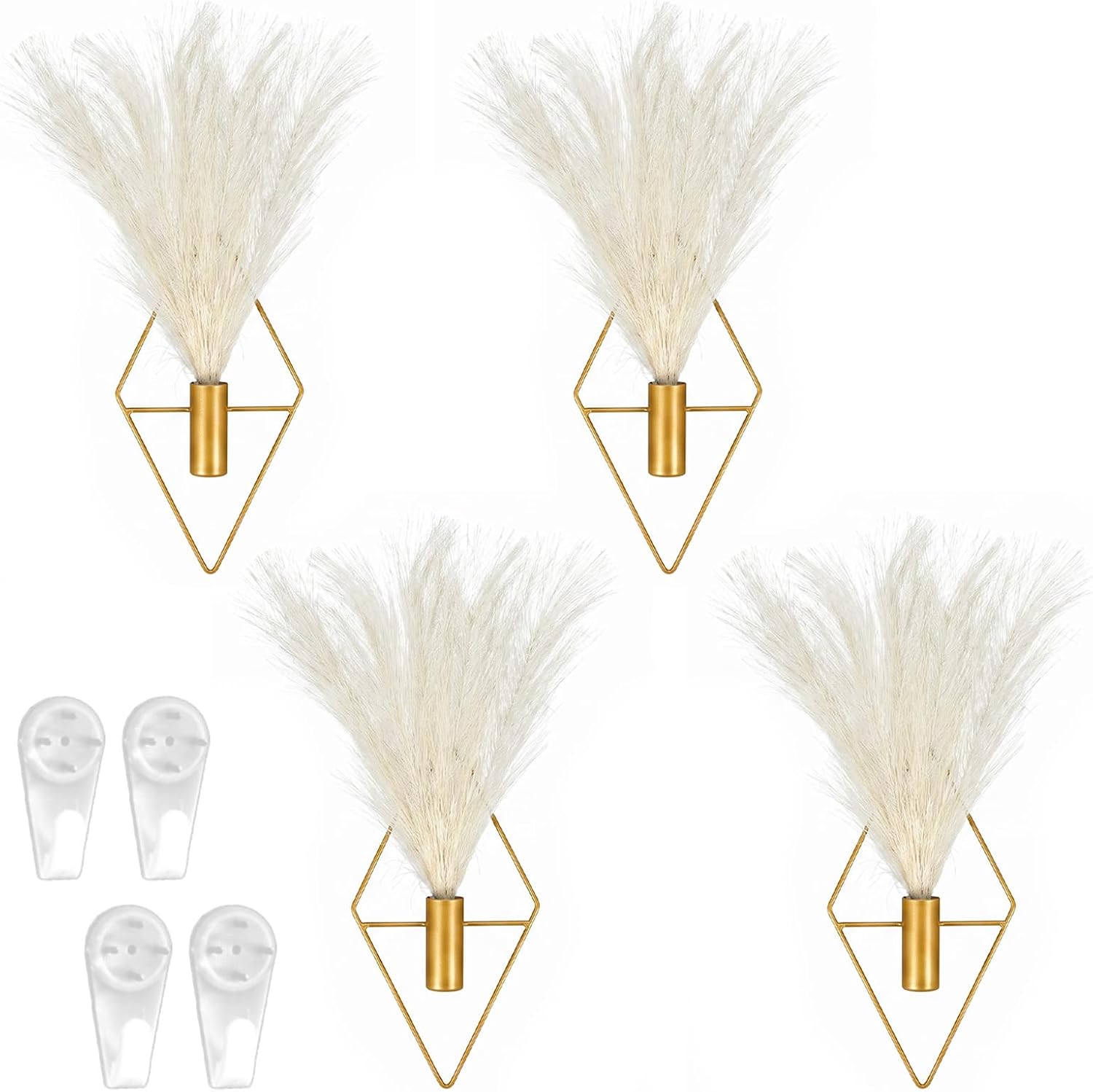 Ubamdom 2 Pcs Hanging Artificial Planters Wall Decor, Rhombus | With Artificial Pampas Grass, Semicircle Wire Frame Vases, Bohemian Modern Style for Office, Bedroom, Hallway