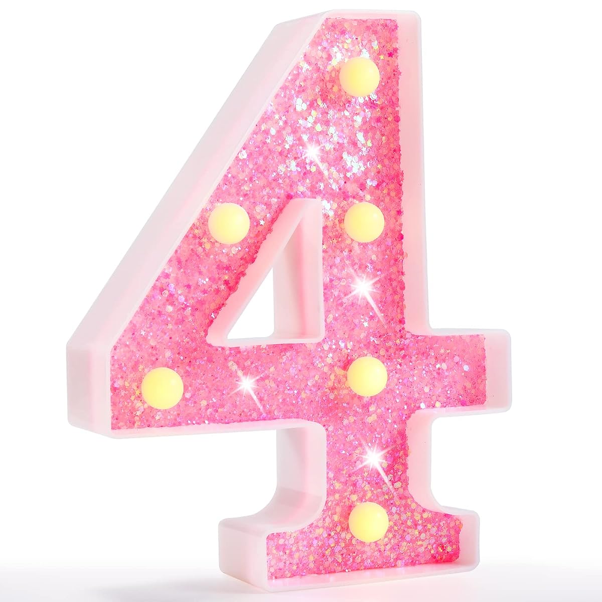 Pooqla Marquee Number Light - Battery Powered Pink Number 4 for Birthday,
