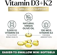 Vista 3 de Vitamina D3 K2 - 5000 UI D3 por porción - Suplemento de vitamina D3 de alta potencia - Complejo avanzado 2 en 1 vitamina D y vitamina K2 (MK7)