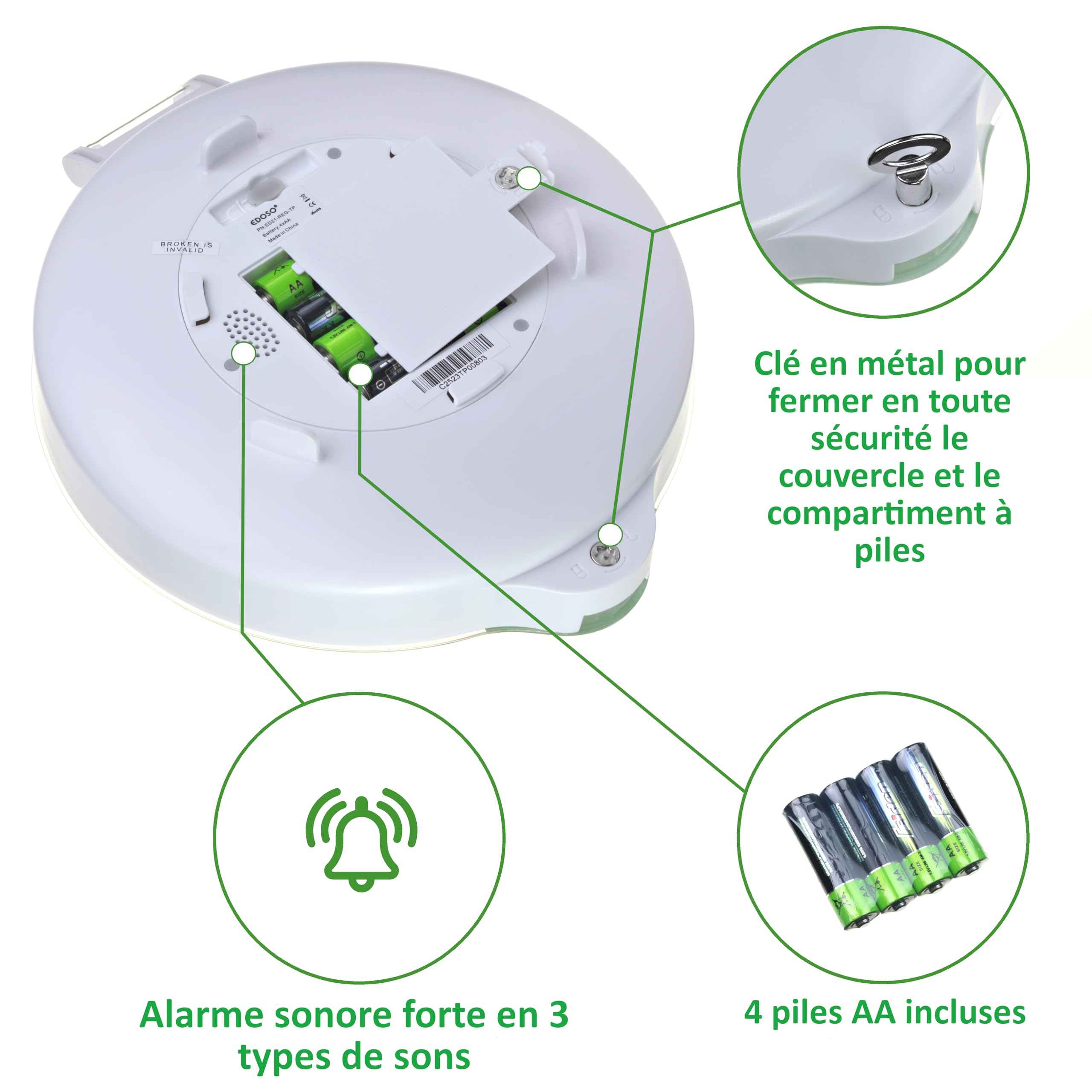 Pilulier électronique intelligent automatique avec alarme | Modèle 2021 | 9 alarmes par jour | Grand écran et boutons | Anneaux français | 2 fermetures sécurisées (Mat)