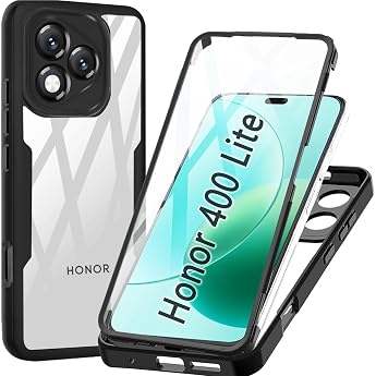 Case for Honor 400 Lite with Built-in Screen Protector 360 Degree All-Round Protection Shockproof Anti-Scratch Transparent Mobile Phone Case Protective Cover for Honor 400 Lite 5G Black