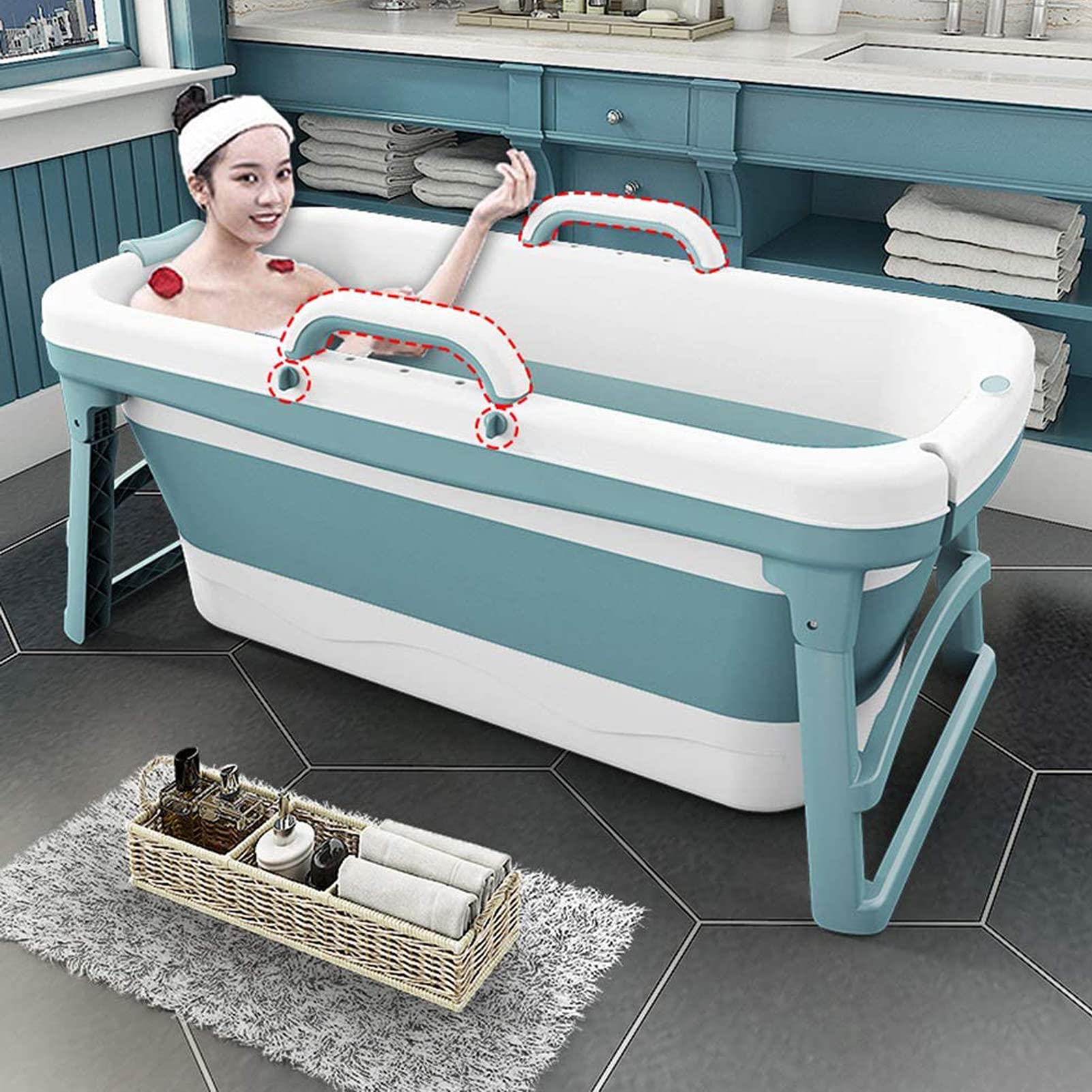 FAXIOAWA Bañeras Independientes, bañera Plegable portátil, bañera de baño Plegable para Adultos, bañera de pie para Cabina de Ducha