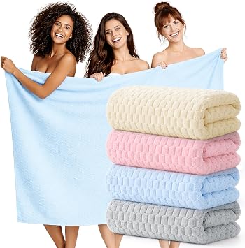 4 Pcs Oversized Bath Towels 102 x 204cm Extra Large Bath Sheets for Adults Jumbo Microfiber Towel Coral Velvet Soft Absorbent Bathroom Towels for Bathroom Hotel SpaMulticolor